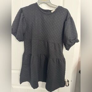New In Quilted Knit A-Line Puff Sleeve Babydoll Mini Dress Large NWT BLACK